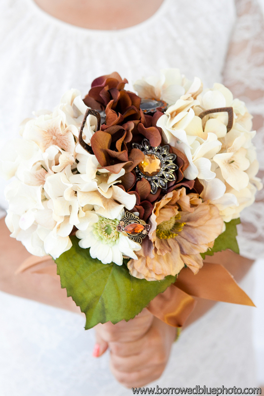 Brown, Cream And Copper Wedding Bouquet With Brooches And Jewelry Finds =reserved=